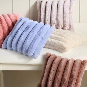 NEW Tipped Puffer Faux Fur Pillow - Peach, Sky, Ivory, 18" x 18" - Anthropologie